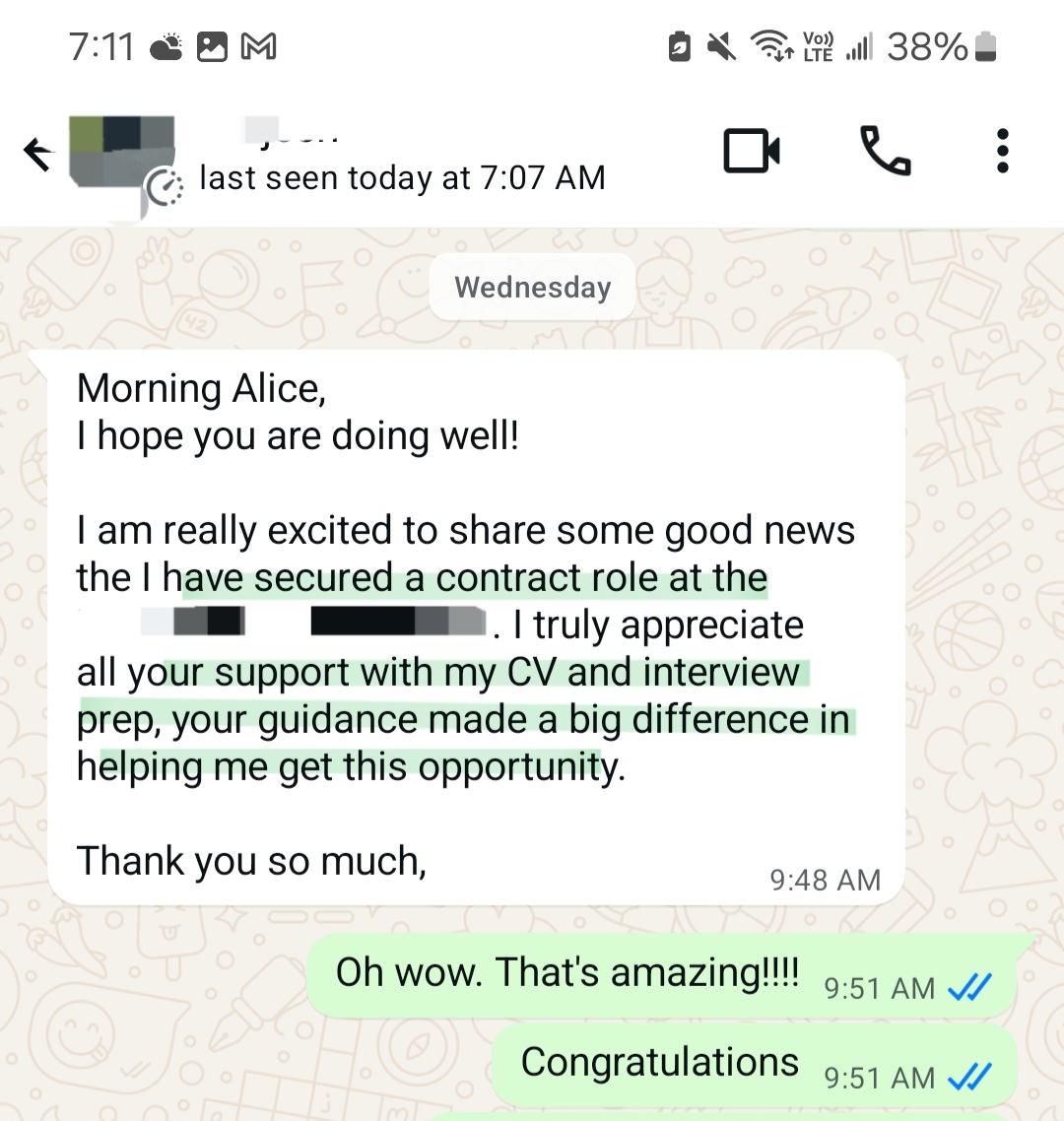 Testimonial from B.